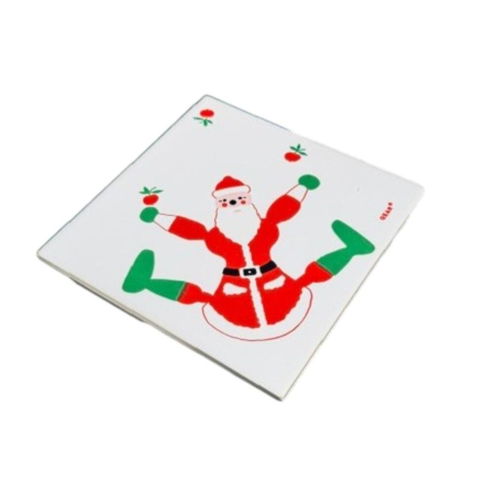 Vintage House of Hatten Tumbling Santa Ceramic Tile Trivet